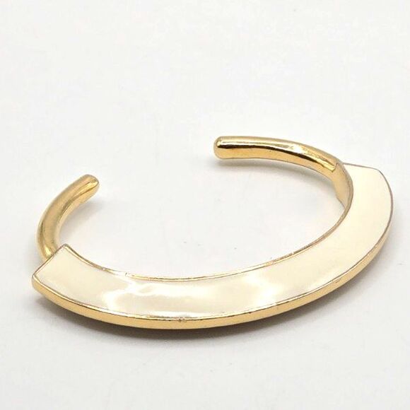 Vintage J. Crew Gold Tone and Cream Enamel Small Classic Cuff Bracelet - Picture 1 of 4
